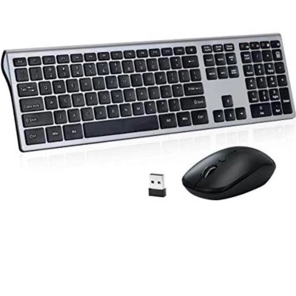 Full Size Slim USB Wireless Keyboard & Mouse Combo | Number Pad | Silver Black